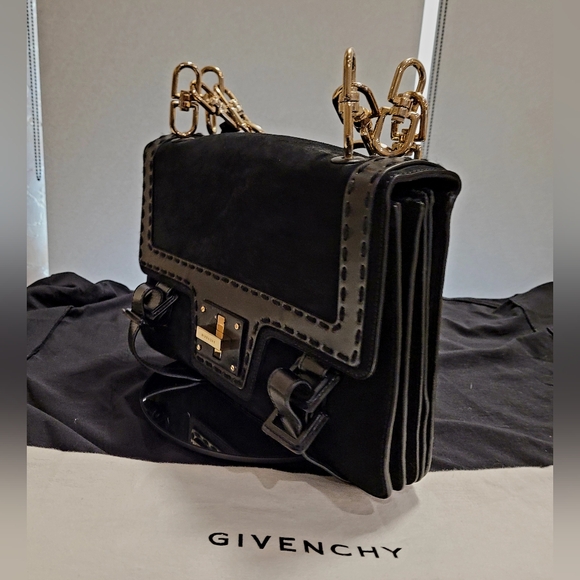 Givenchy Vintage Suede and Leather Handbag with Gold-Tone Chain Hardware Black - Picture 5 of 15